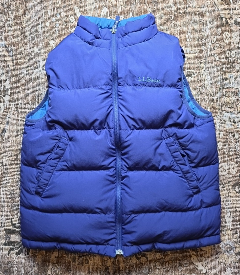 L.L. Bean Kids Reversible Goose Down Vest Blue Youth 14/16 Warm Winter Jacket